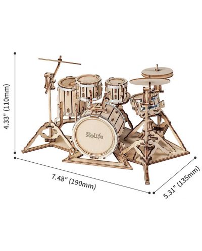 Дървен 3D пъзел Robo Time от 246 части - Комплект барабани - 2